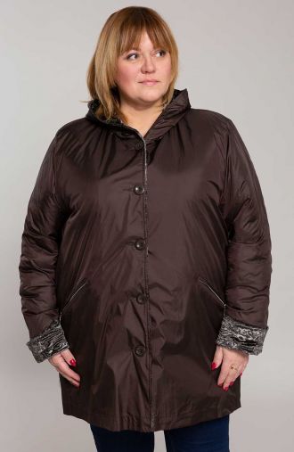 Jachetă lungă maro cu glugă și blană artificială