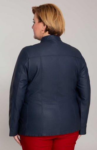 Jachetă bleumarin din piele cu guler ridicat