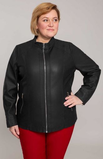 Jachetă neagră din piele ecologică cu guler ridicat