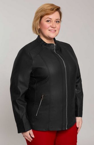 Jachetă neagră din piele ecologică cu guler ridicat