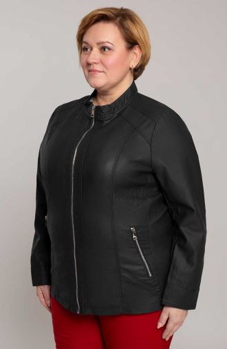 Jachetă din piele ecologică neagră cu guler înalt