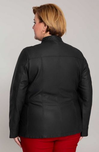 Jachetă din piele ecologică neagră cu guler înalt