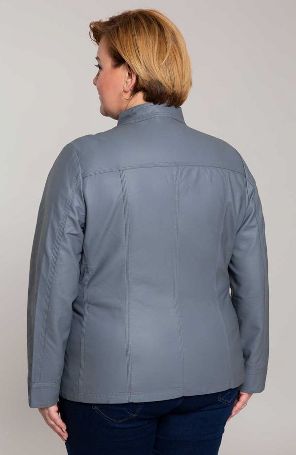 Jachetă din piele ecologică gri deschis cu guler ridicat