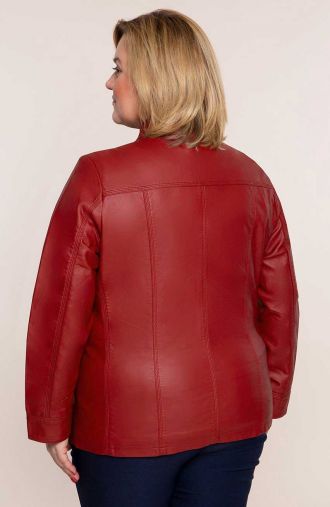 Jachetă din piele ecologică burgundă cu guler stand-up