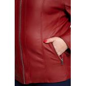 Jachetă bordo din piele cu guler ridicat