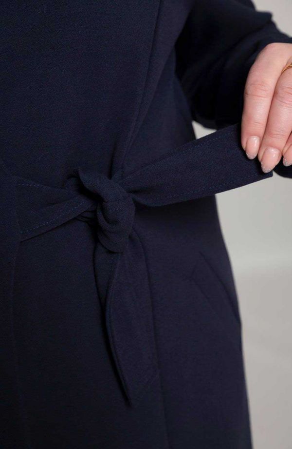 Palton bleumarin cu cordon în talie
