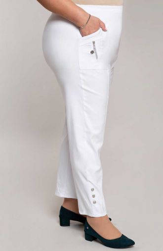 Pantaloni albi lungi cu buzunare