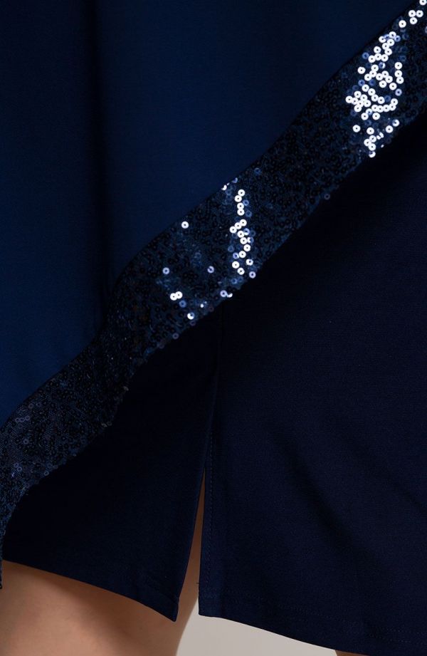 Rochie asimetrică bleumarin cu paiete