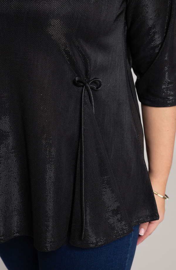 Bluză elegantă neagră cu fundiță în talie