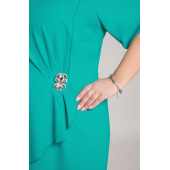 Rochie elegantă verde celadon cu broșă