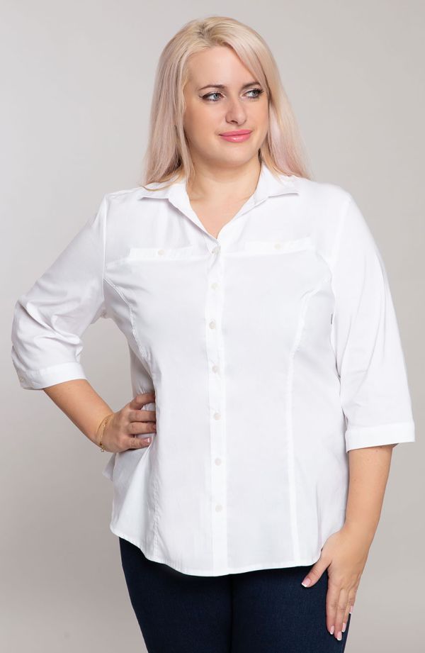 Bluzki damskie duże rozmiary - elegancka klasyczna koszula w kolorze bieli
