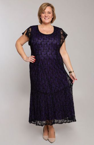 Rochie lungă violet cu dantelă neagră