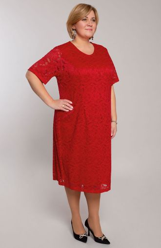 Rochie roșie din dantelă cu mâneci scurte