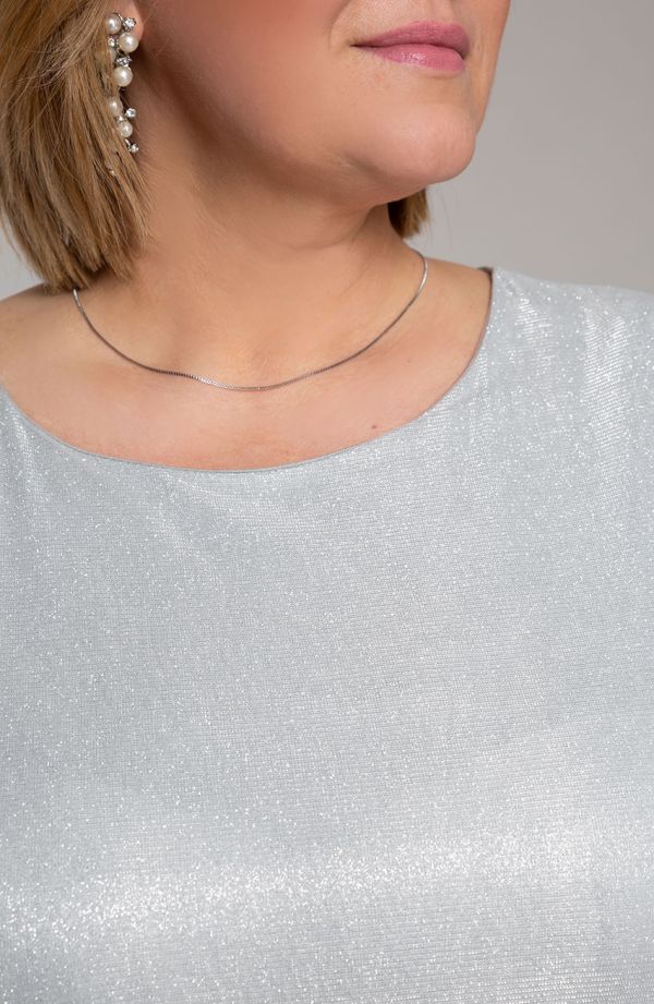 Rochie argintie cu bluziță din voal