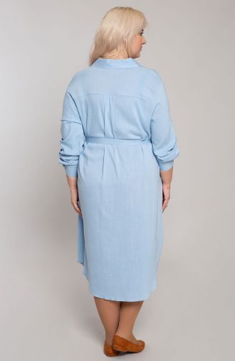 Rochie albastră de in cu curea