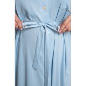 Rochie albastră din in cu cordon