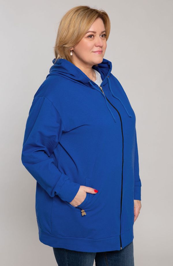 Bluză de trening albastră cu glugă si buzunare