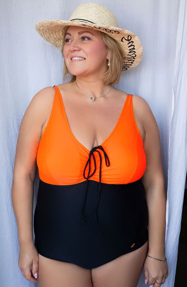 Costum baie intreg portocaliu cu negru