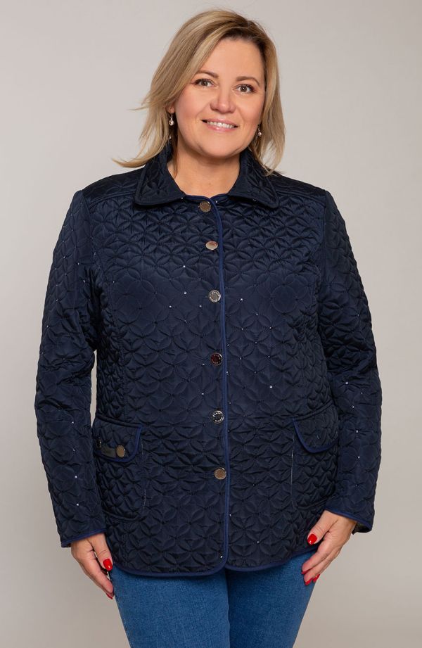 Jachetă matlasată bleumarin cu paiete