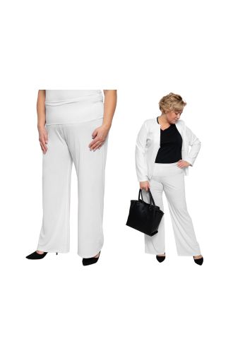 Pantaloni albi cu talie lată