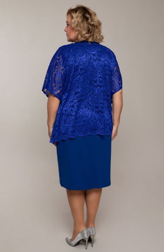 Rochie albastră floarea de colț cu o bluză din dantelă
