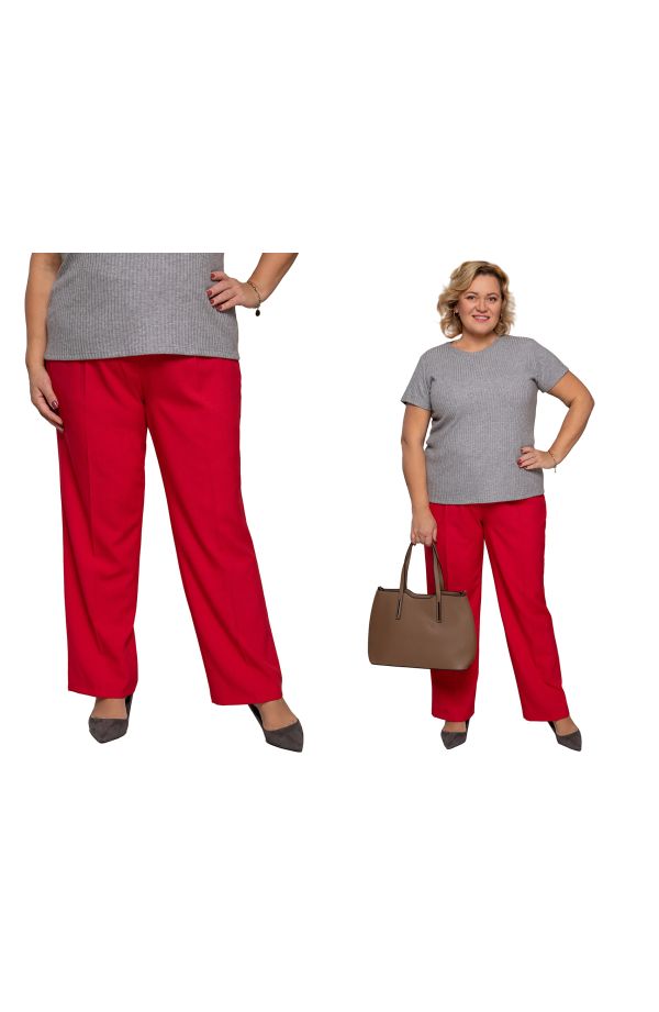 Pantaloni drepti roșii din in cu dungă