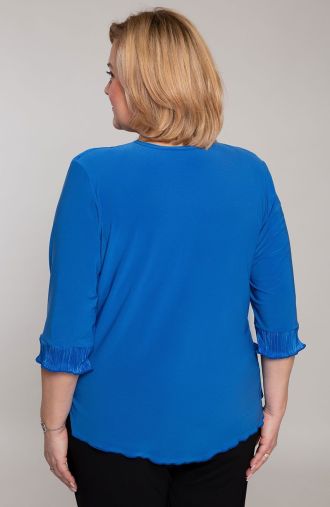 Bluză formală albastră de colț cu pliuri