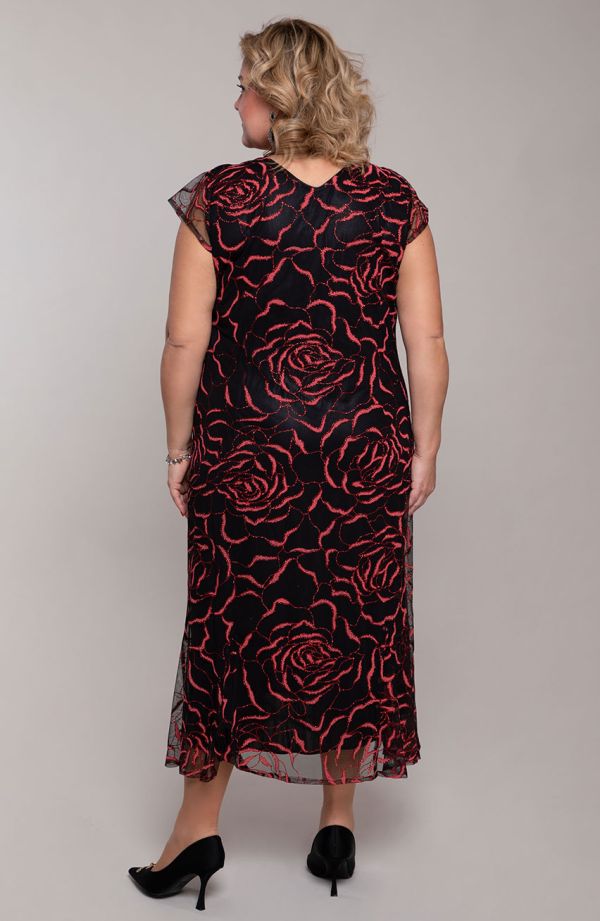 Rochie lungă din brocart trandafir roșu