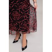 Rochie lungă din brocart trandafir roșu