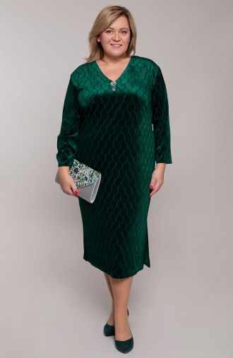 Rochie verde din velur cu broșă