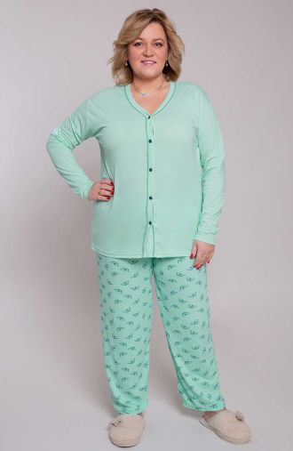 Pijama din bumbac albastru deschis cu model