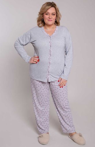 Pijama cu model din bumbac gri deschis