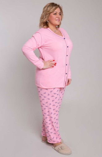 Pijamale din bumbac cu model roz