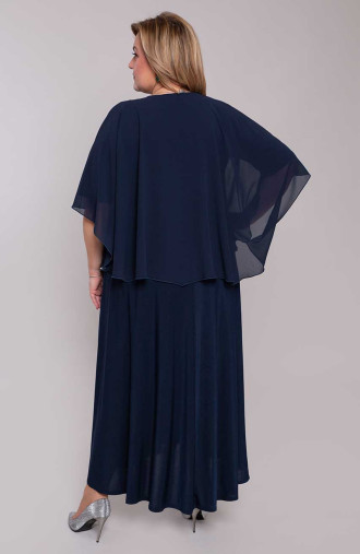 Rochie lungă cu mantie albastru marin