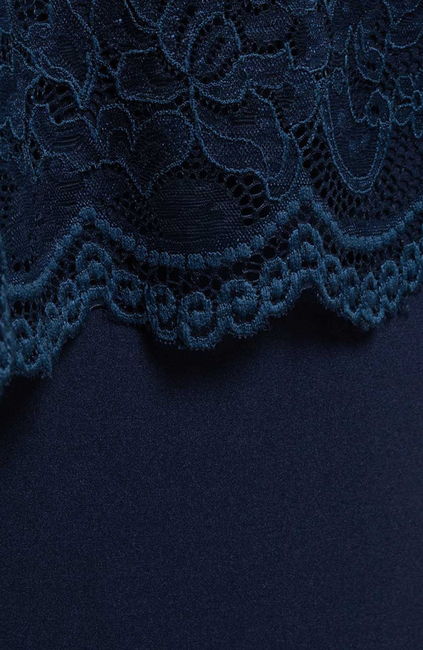 Rochie de seara bleumarin din doua piese cu bluza din dantela pentru femei marimi plus pentru nunta | Dimensiuni mari la modă