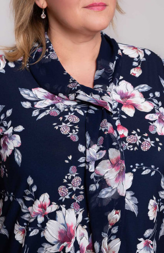 Bluza bleumarin cu flori si decor