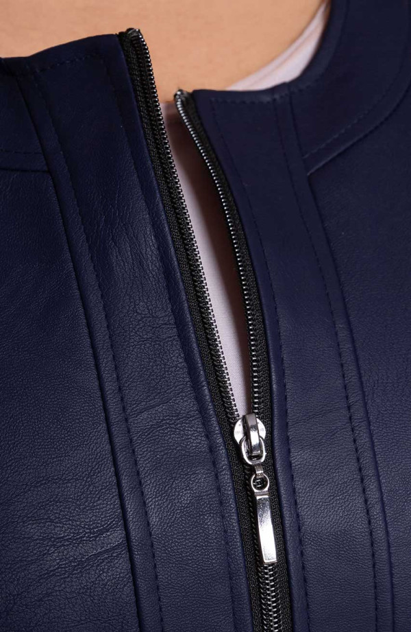 Jachetă de motociclist clasică bleumarin cu buzunare