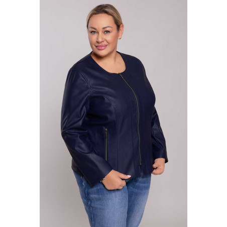 Jachetă clasică de damă plus size bleumarin din piele ecologică Dimensiuni mari la modă