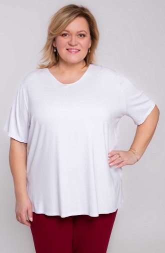 Tricou alb cu mânecă scurtă plus mărime, tricot simplu | Dimensiuni mari la modă