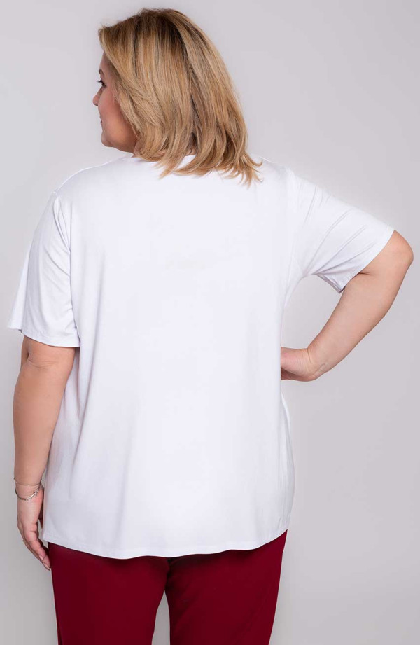Tricou alb cu mânecă scurtă plus mărime, tricot simplu | Dimensiuni mari la modă
