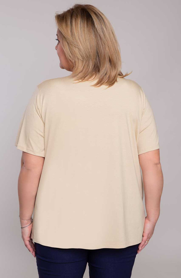 Tricou cu mânecă scurtă de mărime plus mare, bej, tricot simplu | Dimensiuni mari la modă