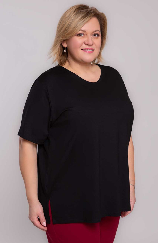 Tricou negru uni pentru femei marime plus | Dimensiuni mari la modă