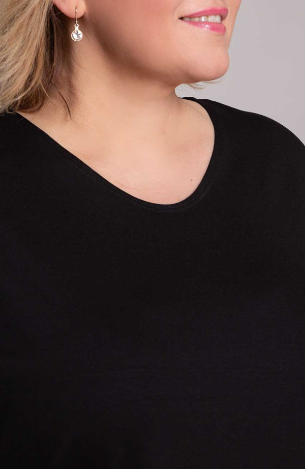 Tricou negru uni pentru femei marime plus | Dimensiuni mari la modă