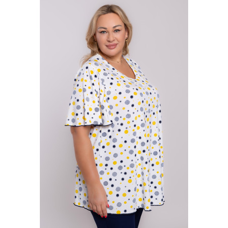 Bluză albă cu puncte galbene și bleumarin