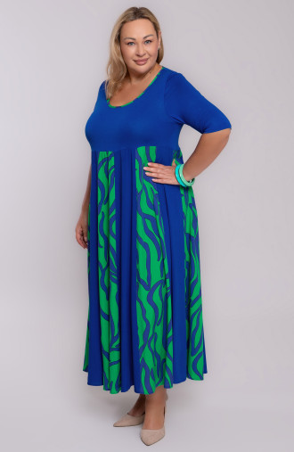 Rochie lunga albastra floarea de colt cu model verde