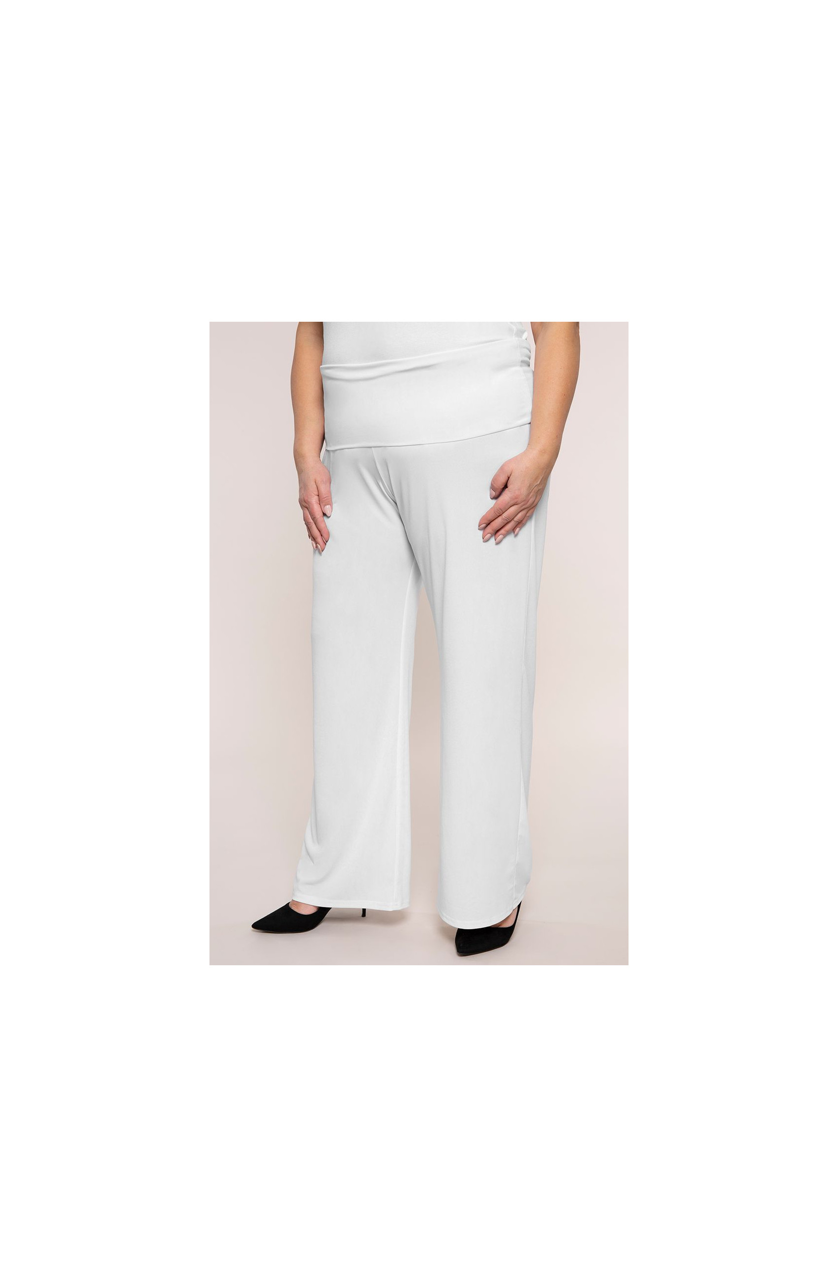 Pantaloni albi cu talie lată