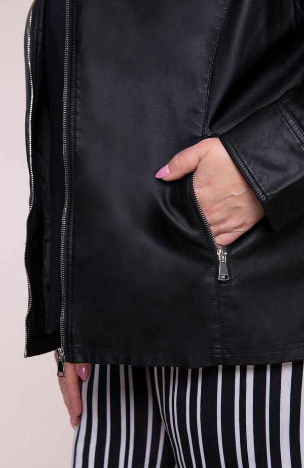 Jachetă neagră eco piele cu buzunare