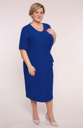 Rochie elegantă albastră cu broșă