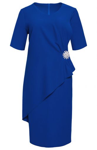 Rochie elegantă albastră cu broșă
