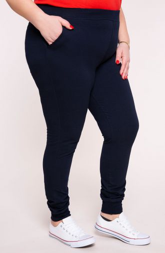 Pantaloni bleumarin cu manșetă elastică la gleznă